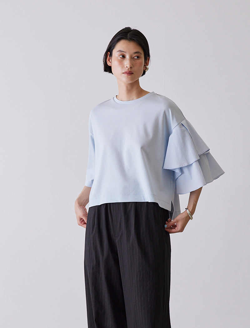 MILANO RIB JERSEY ASYMMETRIC SLEEVE TEE