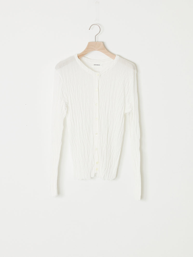 PLEATED KNIT ROUND NECK CARDIGAN