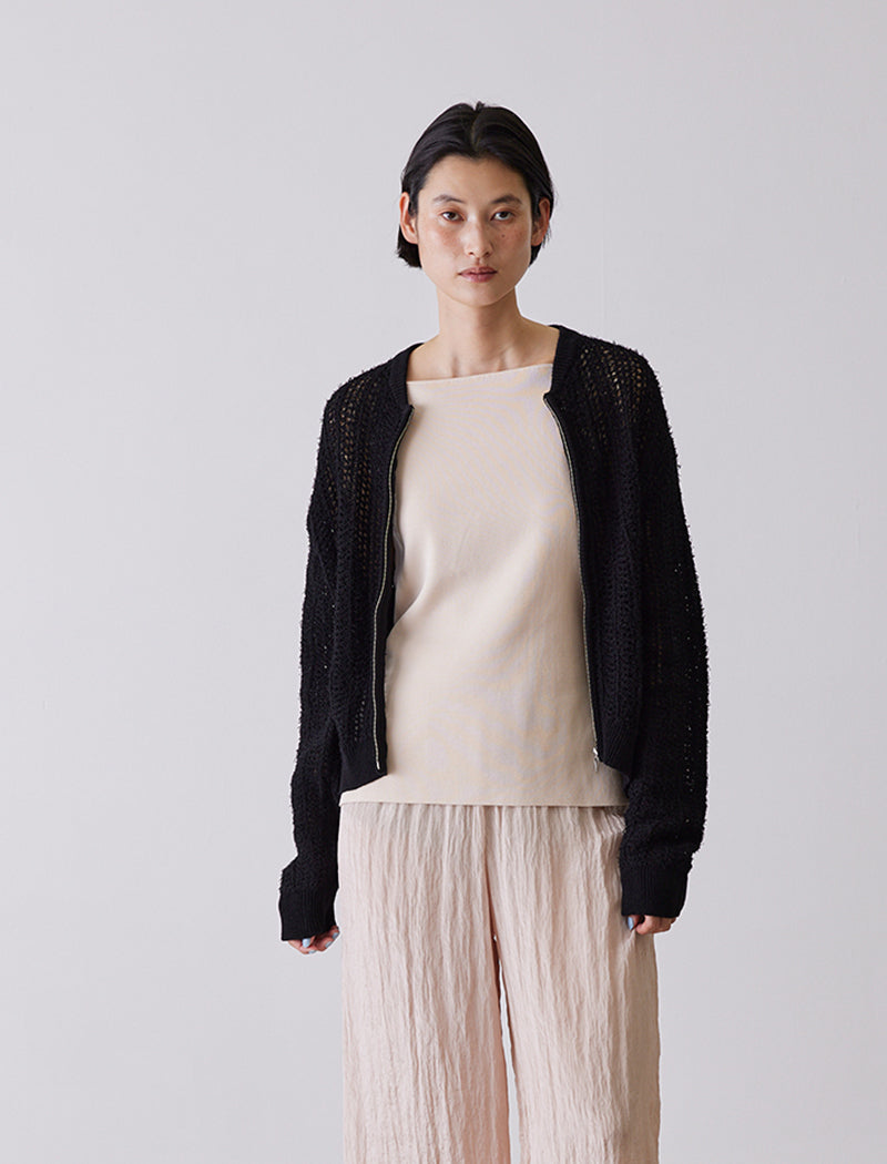 OPEN-KNIT ZIPPED JACKET