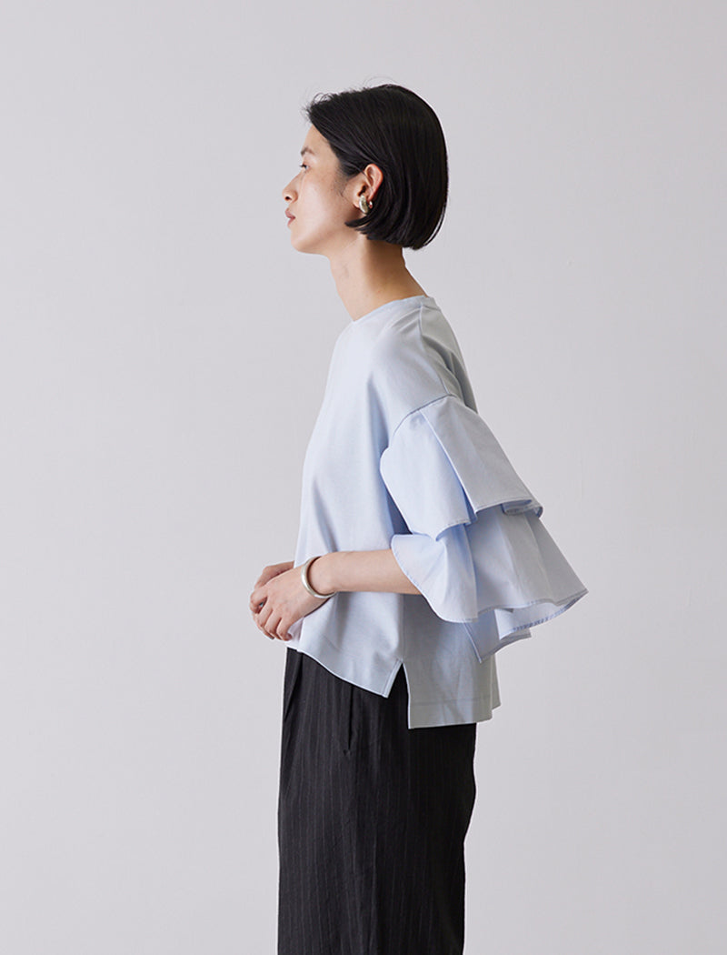 MILANO RIB JERSEY ASYMMETRIC SLEEVE TEE
